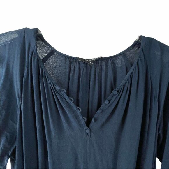 Madewell Dress Navy Blue Womens Size S Long Button Peep Sleeve Shark Bite Hem - Picture 5 of 7